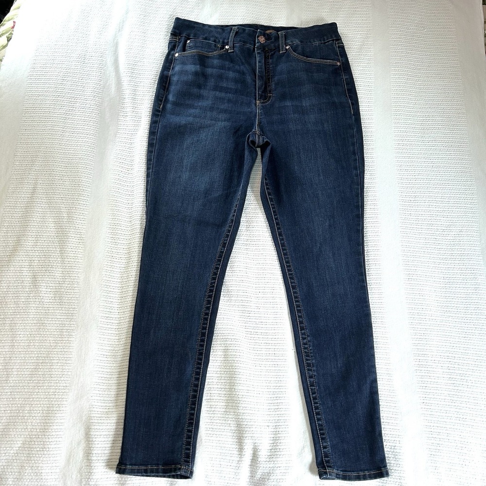Seven7 Tummyless High Rise Skinny Blue Denim Medium Wash Jeans Women's 14